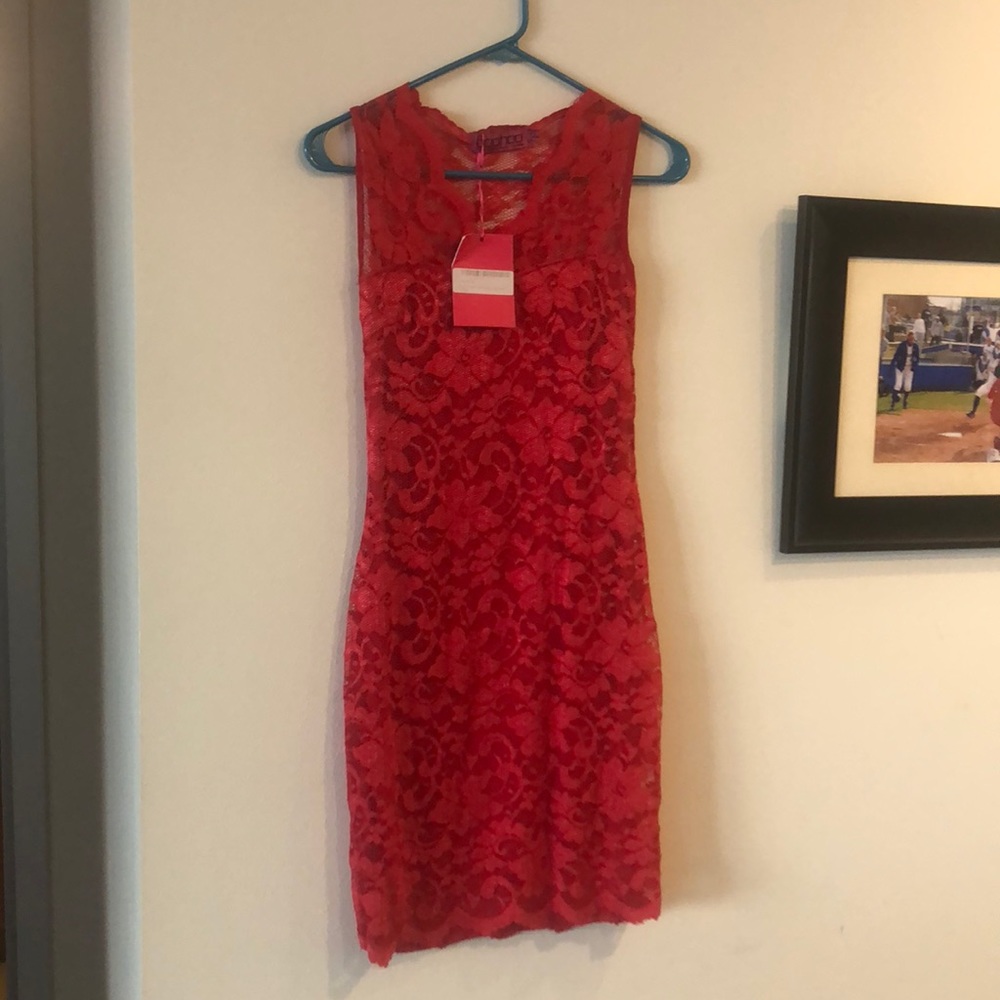 Red lace cocktail dress